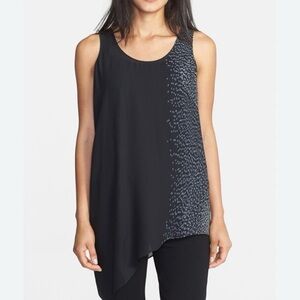 Eileen Fisher Black Silk Asymmetrical Hem Indie Sleaze Grunge Tunic Tank Top XS